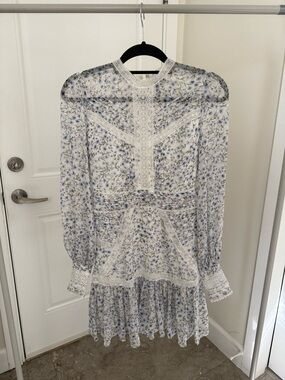 Ever New Floral Lace-Trim Long Sleeve Blue Dress